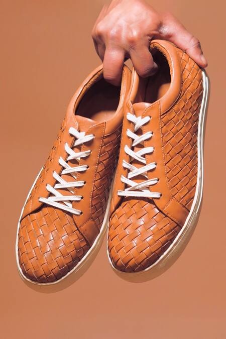 Buy_Dmodot_Brown Woven Leather Sneakers _Online_at_Aza_Fashions