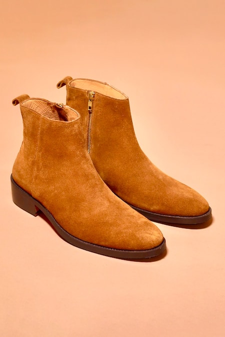 Shop Dmodot Brown Leather Blake Stitch Boots at Aza Fashions Shop_Dmodot_Brown Leather Blake Stitch Boots _at_Aza_Fashions
