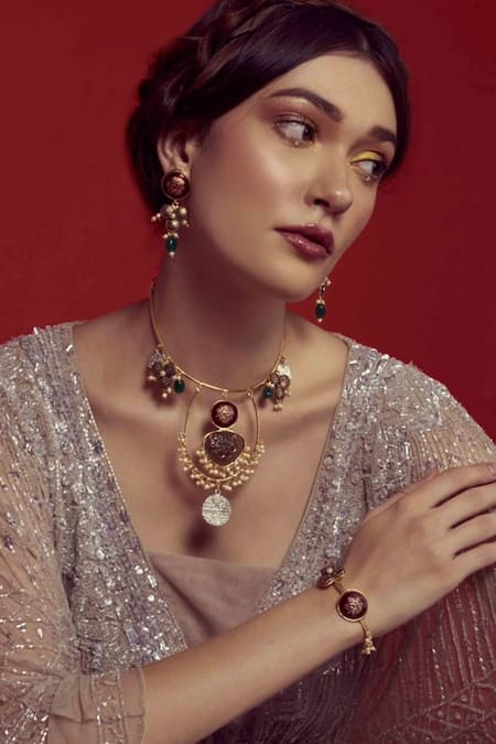 Hetal Shah Gold Plated Stone Embellished Halsi Necklace 