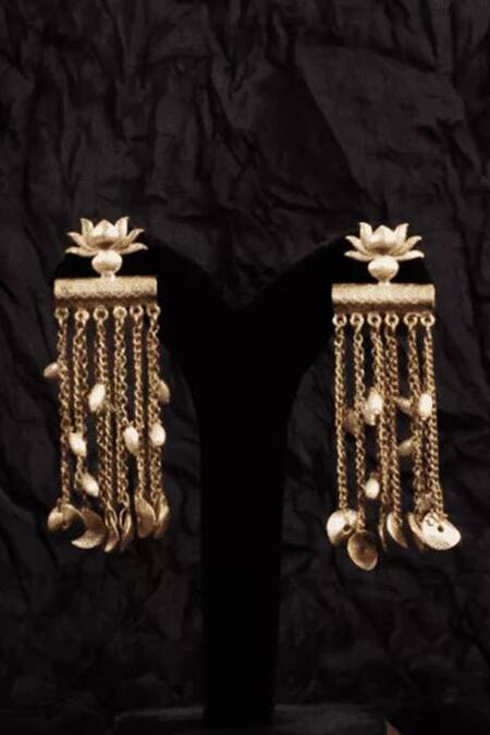 Hetal Shah Gold Lotus Chain Earrings 