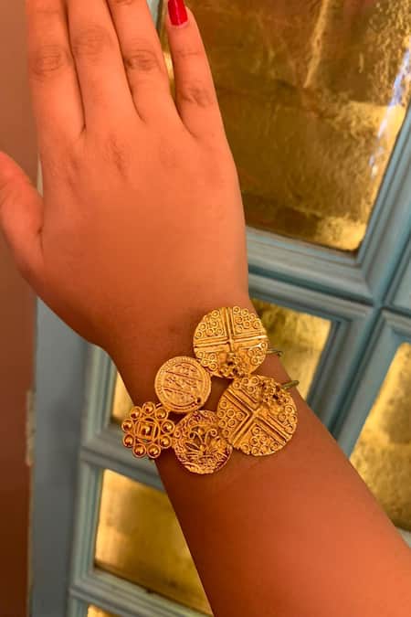 Hetal Shah Gold Plated Coin Carved Bracelet 