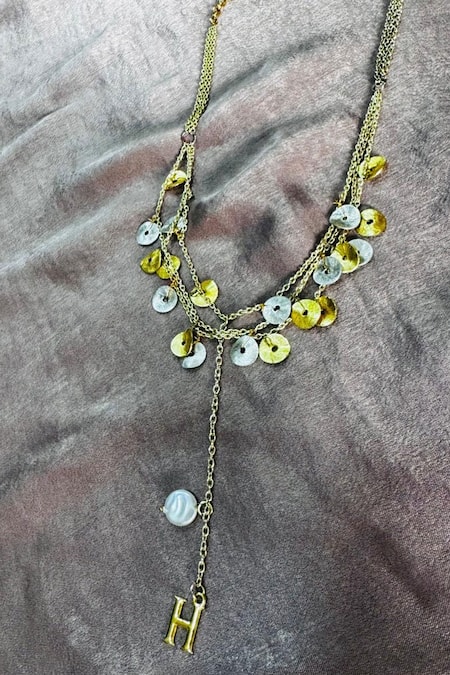 Shop Hetal Shah Gold Plated Pearls Initial Drop Necklace at Aza Fashions Shop_Hetal Shah_Gold Plated Pearls Initial Drop Necklace _at_Aza_Fashions