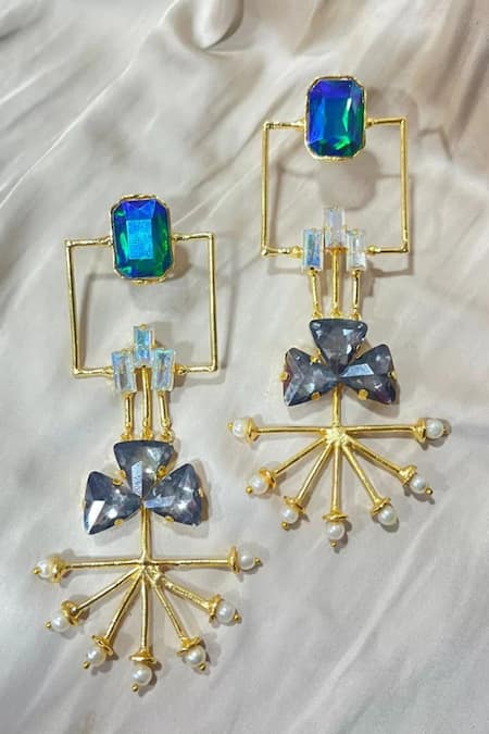 Shop Hetal Shah Gold Plated Stones, Pearls Sunray And Designer Earrings at Aza Fashions Shop_Hetal Shah_Gold Plated Stones, Pearls Sunray And Designer Earrings _at_Aza_Fashions
