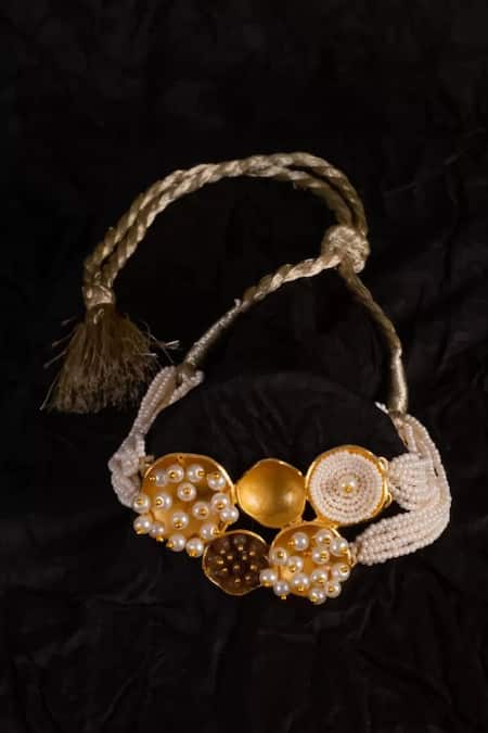 Shop Hetal Shah Gold Plated Vati Pearl Embellished Choker at Aza Fashions Shop_Hetal Shah_Gold Plated Vati Pearl Embellished Choker _at_Aza_Fashions