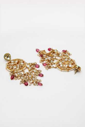 Buy_Dugran By Dugristyle_Gold Plated Pearls, Stones Kundan Drop Earrings _Online_at_Aza_Fashions