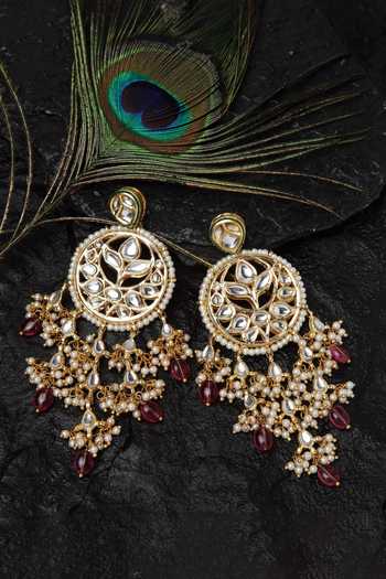 Dugran By Dugristyle Gold Plated Kundan Pearl Drop Earrings 