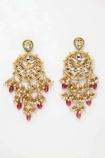 Dugran By Dugristyle Gold Plated Kundan Pearl Drop Earrings 