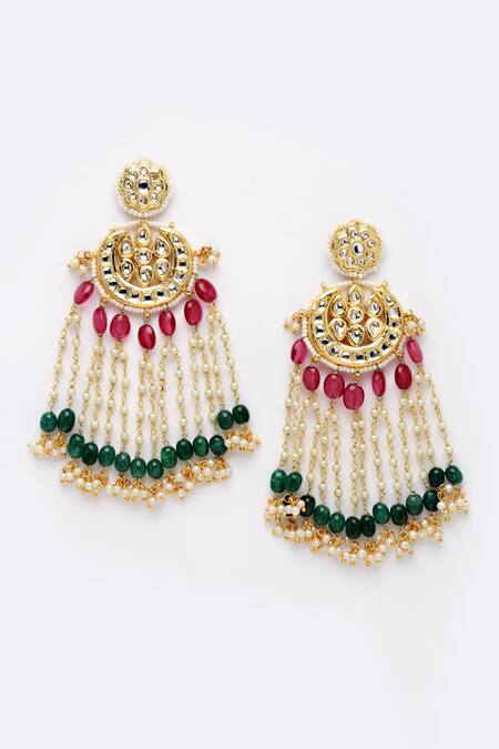 Dugran By Dugristyle Cream Pearls Gold Kundan Chandbali Earrings Online at Aza Fashions Dugran By Dugristyle_Cream Pearls Gold Kundan Chandbali Earrings _Online_at_Aza_Fashions