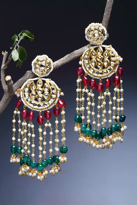 Shop Dugran By Dugristyle Cream Pearls Gold Kundan Chandbali Earrings at Aza Fashions Shop_Dugran By Dugristyle_Cream Pearls Gold Kundan Chandbali Earrings _at_Aza_Fashions