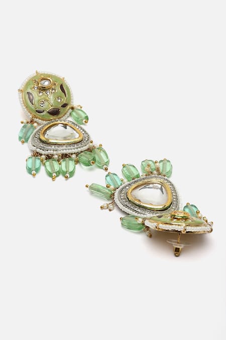 Dugran By Dugristyle_Cream Pearls, Crystals Gold Plated Bloom Art Drop Earrings _Online_at_Aza_Fashions