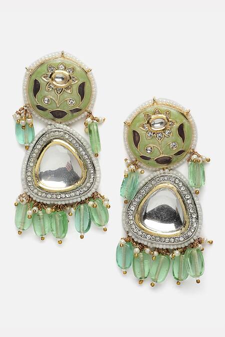 Buy_Dugran By Dugristyle_Cream Pearls, Crystals Gold Plated Bloom Art Drop Earrings _Online_at_Aza_Fashions