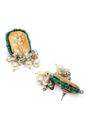 Dugran By Dugristyle_Gold Plated Pearls, Stones Blossom Art Drop Earrings _Online_at_Aza_Fashions