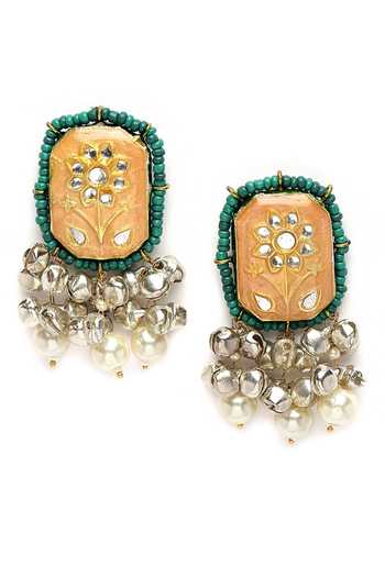 Buy_Dugran By Dugristyle_Gold Plated Pearls, Stones Blossom Art Drop Earrings _Online_at_Aza_Fashions