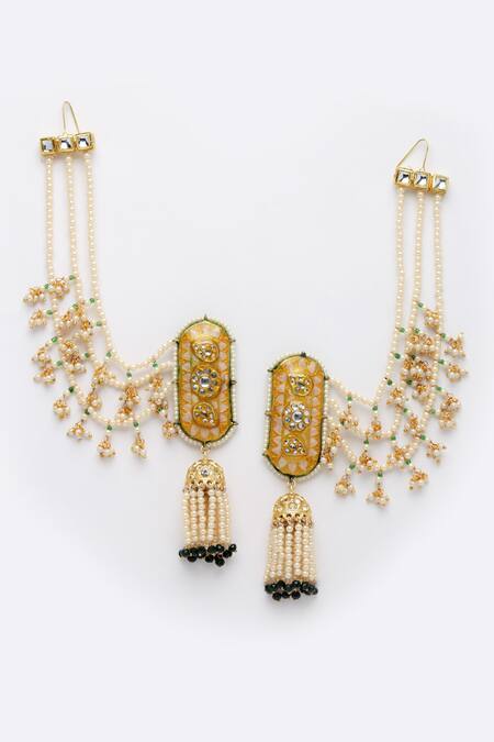 Buy Dugran By Dugristyle Gold Plated Pearls, Metallic Thread, Diamonds Phoolbahar Dangler Jhumka Earrings Online at Aza Fashions Buy_Dugran By Dugristyle_Gold Plated Pearls, Metallic Thread, Diamonds Phoolbahar Dangler Jhumka Earrings _Online_at_Aza_Fashions