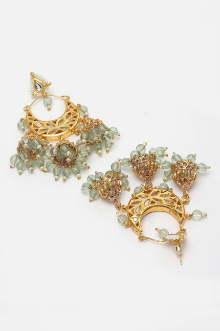 Dugran By Dugristyle_Gold Plated Beads Kundan Embellished Chandbali Jhumkas _Online_at_Aza_Fashions