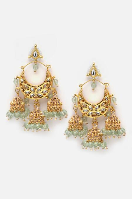 Buy_Dugran By Dugristyle_Gold Plated Beads Kundan Embellished Chandbali Jhumkas _Online_at_Aza_Fashions
