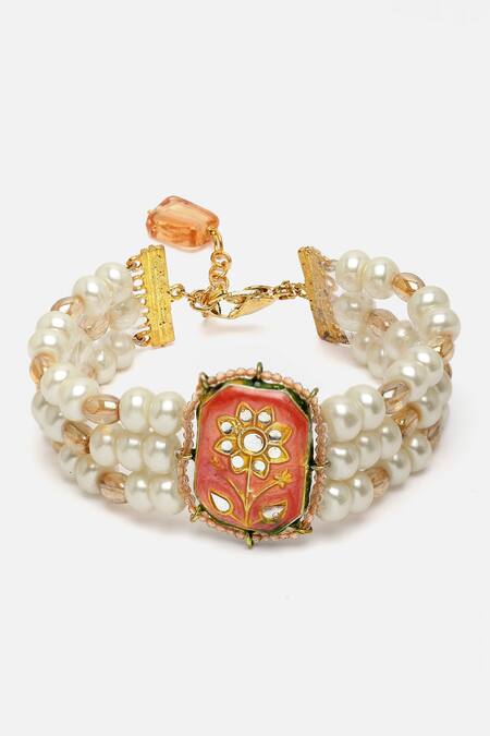 Buy Dugran By Dugristyle Gold Plated Pearls, Stones Meenakari Floral Bracelet Online at Aza Fashions Buy_Dugran By Dugristyle_Gold Plated Pearls, Stones Meenakari Floral Bracelet _Online_at_Aza_Fashions