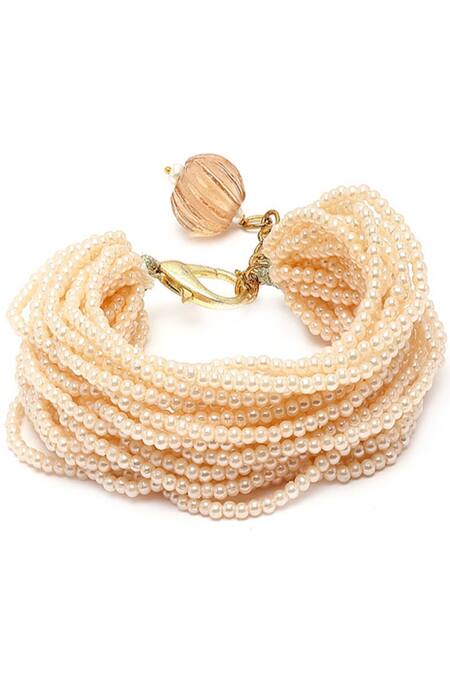 Dugran By Dugristyle Gold Plated Pearls, Beads Multi-chain Bracelet Online at Aza Fashions Dugran By Dugristyle_Gold Plated Pearls, Beads Multi-chain Bracelet _Online_at_Aza_Fashions