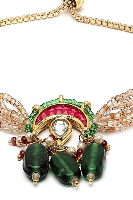 Dugran By Dugristyle_Gold Plated Pearls, Stones Kundan Embellished Half Moon Bracelet _Online_at_Aza_Fashions