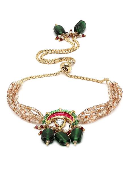 Buy_Dugran By Dugristyle_Gold Plated Pearls, Stones Kundan Embellished Half Moon Bracelet _Online_at_Aza_Fashions