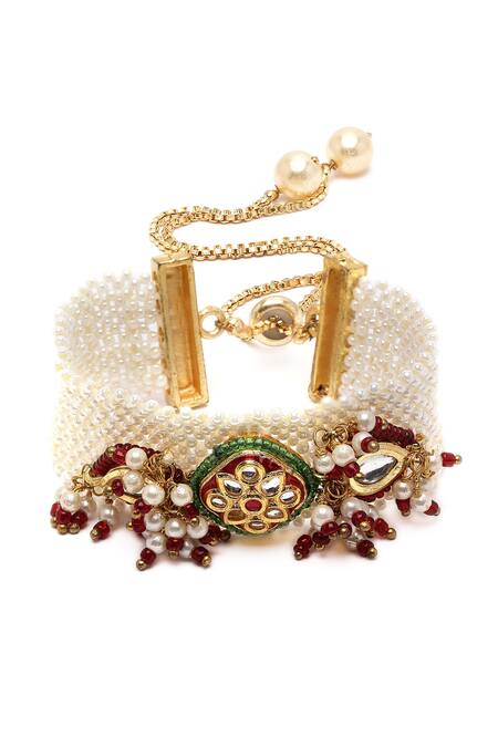 Buy Dugran By Dugristyle Gold Plated Pearls, Rhinestones Kundan Multi-chain Bracelet Online at Aza Fashions Buy_Dugran By Dugristyle_Gold Plated Pearls, Rhinestones Kundan Multi-chain Bracelet _Online_at_Aza_Fashions