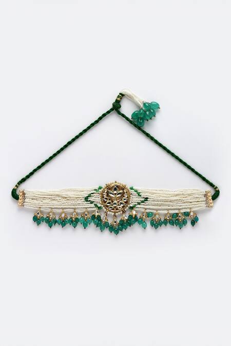 Dugran By Dugristyle_Gold Plated Kundan Pearl Multi-chain Choker _Online_at_Aza_Fashions