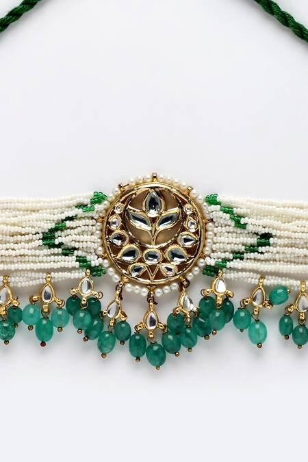 Buy_Dugran By Dugristyle_Gold Plated Kundan Pearl Multi-chain Choker _Online_at_Aza_Fashions