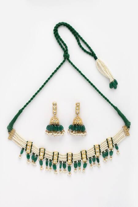 Dugran By Dugristyle_Gold Plated Pearls, Stones Kundan Choker Set _Online_at_Aza_Fashions