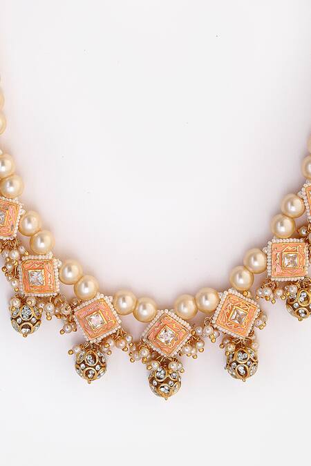 Dugran By Dugristyle_Gold Plated Kundan Embellished Pearl Pendant Necklace _Online_at_Aza_Fashions