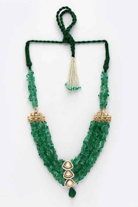 Dugran By Dugristyle Gold Plated And Green Kundan Long Necklace Online at Aza Fashions Dugran By Dugristyle_Gold Plated And Green Kundan Long Necklace _Online_at_Aza_Fashions