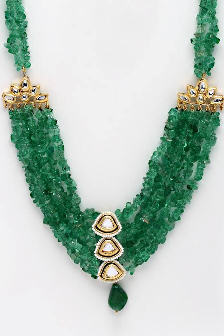 Buy Dugran By Dugristyle Gold Plated And Green Kundan Long Necklace Online at Aza Fashions Buy_Dugran By Dugristyle_Gold Plated And Green Kundan Long Necklace _Online_at_Aza_Fashions