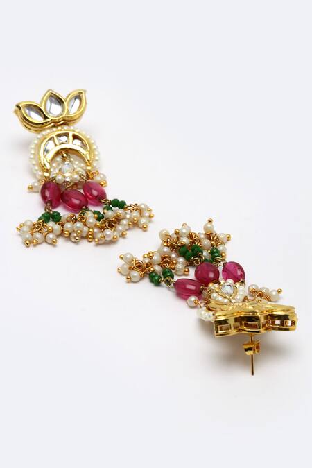 Dugran By Dugristyle_Gold Plated Pearls, Stones Kundan Necklace Set _Online_at_Aza_Fashions