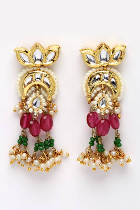 Buy_Dugran By Dugristyle_Gold Plated Pearls, Stones Kundan Necklace Set _Online_at_Aza_Fashions