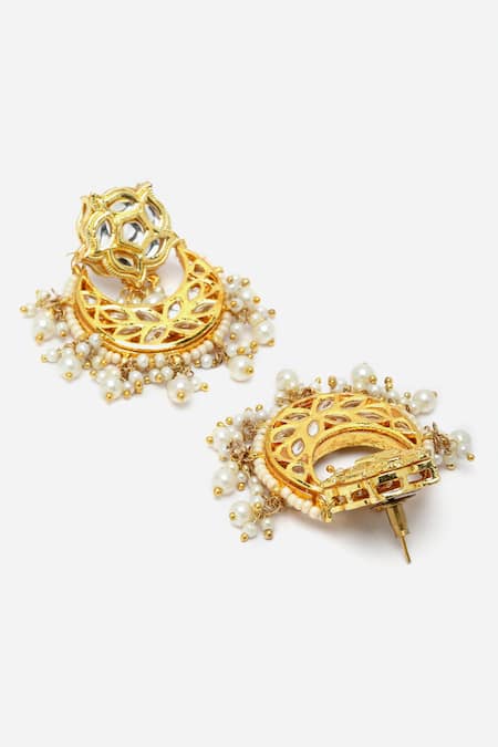 Shop_Dugran By Dugristyle_Gold Plated Pearls And Green Peacock Pendant Necklace Set _Online_at_Aza_Fashions