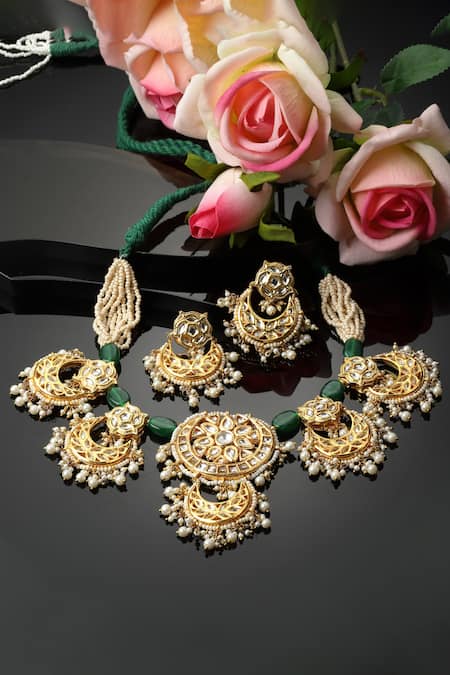 Dugran By Dugristyle Gold & Green Peacock Pendant Necklace Set 