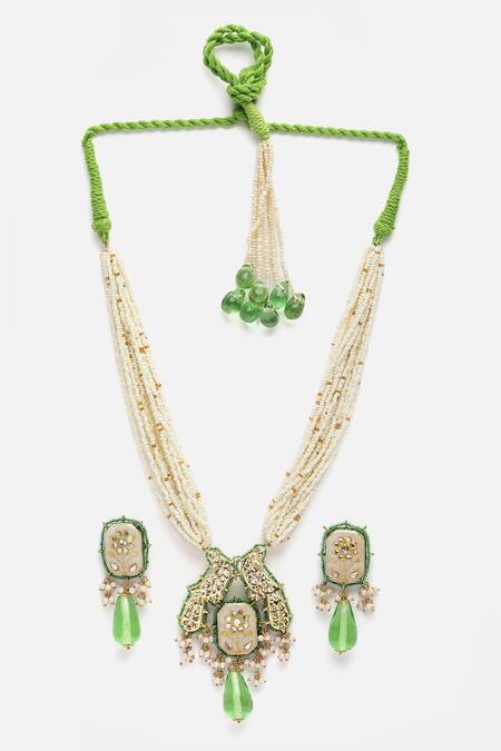 Dugran By Dugristyle_Gold Plated Pearls, Stones Kundan Necklace And Earring Set _Online_at_Aza_Fashions