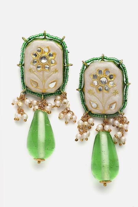 Shop_Dugran By Dugristyle_Gold Plated Pearls, Stones Kundan Necklace And Earring Set _Online_at_Aza_Fashions