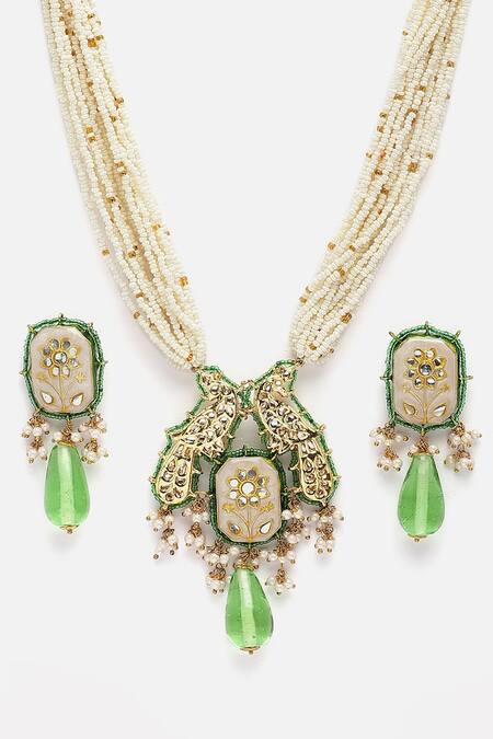 Dugran By Dugristyle_Gold Plated Pearls, Stones Kundan Necklace And Earring Set _at_Aza_Fashions