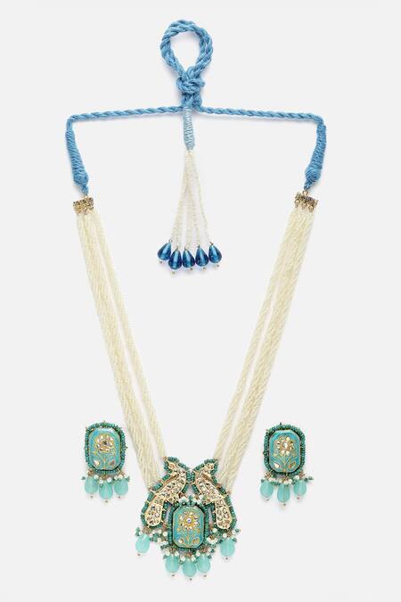 Dugran By Dugristyle Gold Plated Pearls, Stones Peacock Pendant Necklace Set Online at Aza Fashions Dugran By Dugristyle_Gold Plated Pearls, Stones Peacock Pendant Necklace Set _Online_at_Aza_Fashions