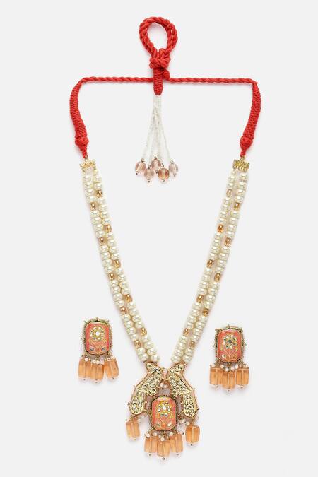 Dugran By Dugristyle_Gold Plated Pearls, Stones Multi Color Kundan Necklace Set _Online_at_Aza_Fashions