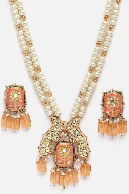 Buy_Dugran By Dugristyle_Gold Plated Pearls, Stones Multi Color Kundan Necklace Set _Online_at_Aza_Fashions
