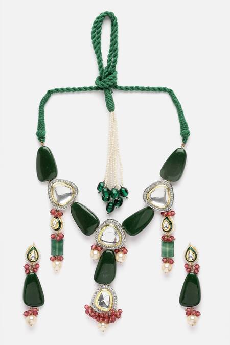 Buy_Dugran By Dugristyle_Gold Plated Pearls Kundan American Diamond Necklace Set _Online_at_Aza_Fashions