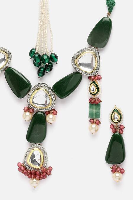 Dugran By Dugristyle_Gold Plated Pearls Kundan American Diamond Necklace Set _at_Aza_Fashions