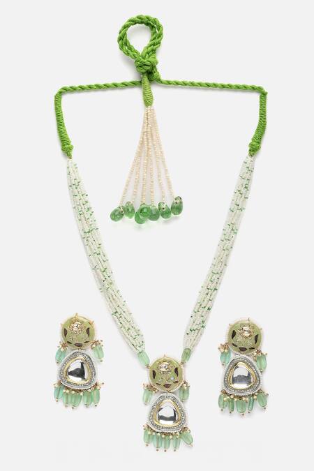 Dugran By Dugristyle_Gold Plated Pearls, Gota Patti, Stones, Diamonds Kundan Layered Necklace Set _Online_at_Aza_Fashions