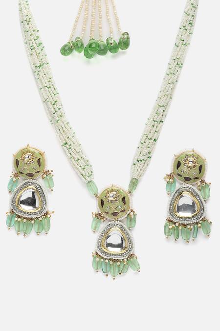 Buy_Dugran By Dugristyle_Gold Plated Pearls, Gota Patti, Stones, Diamonds Kundan Layered Necklace Set _Online_at_Aza_Fashions