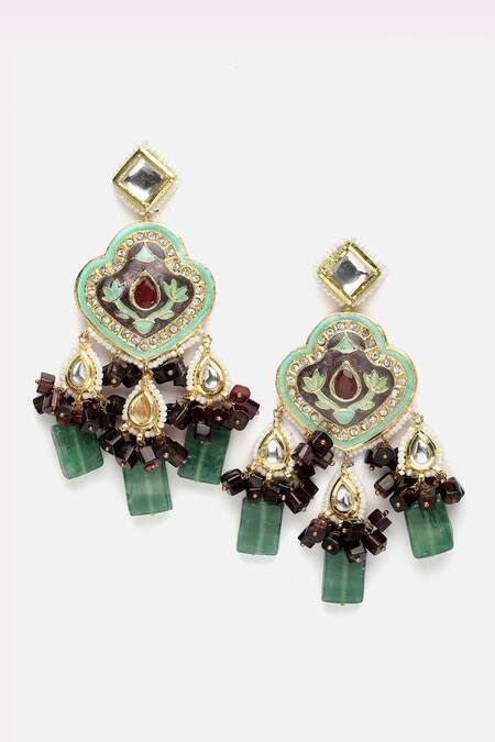 Shop Dugran By Dugristyle Gold Plated Pearls, Diamonds, Stones Natural Embellished Necklace Set Online at Aza Fashions Shop_Dugran By Dugristyle_Gold Plated Pearls, Diamonds, Stones Natural Embellished Necklace Set _Online_at_Aza_Fashions