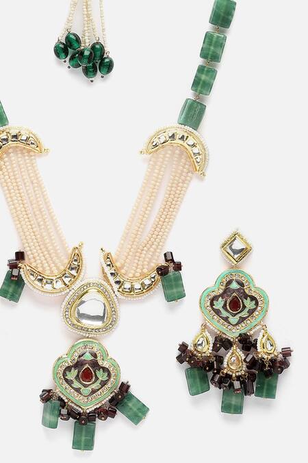 Dugran By Dugristyle Gold Plated Pearls, Diamonds, Stones Natural Embellished Necklace Set at Aza Fashions Dugran By Dugristyle_Gold Plated Pearls, Diamonds, Stones Natural Embellished Necklace Set _at_Aza_Fashions
