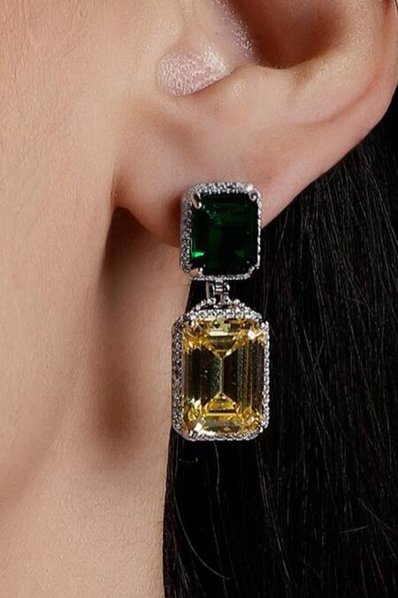 Buy_Dugran By Dugristyle_Yellow Crystals Designer Drop Earrings With Stone Embellishments _Online_at_Aza_Fashions