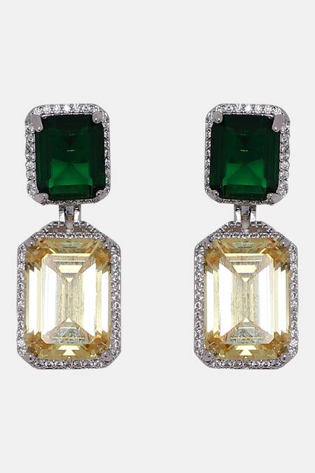 Shop_Dugran By Dugristyle_Yellow Crystals Designer Drop Earrings With Stone Embellishments _Online_at_Aza_Fashions