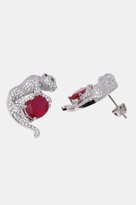 Dugran By Dugristyle_Silver Plated Rhinestones, Stones Ruby Embellished Stud Earrings _Online_at_Aza_Fashions